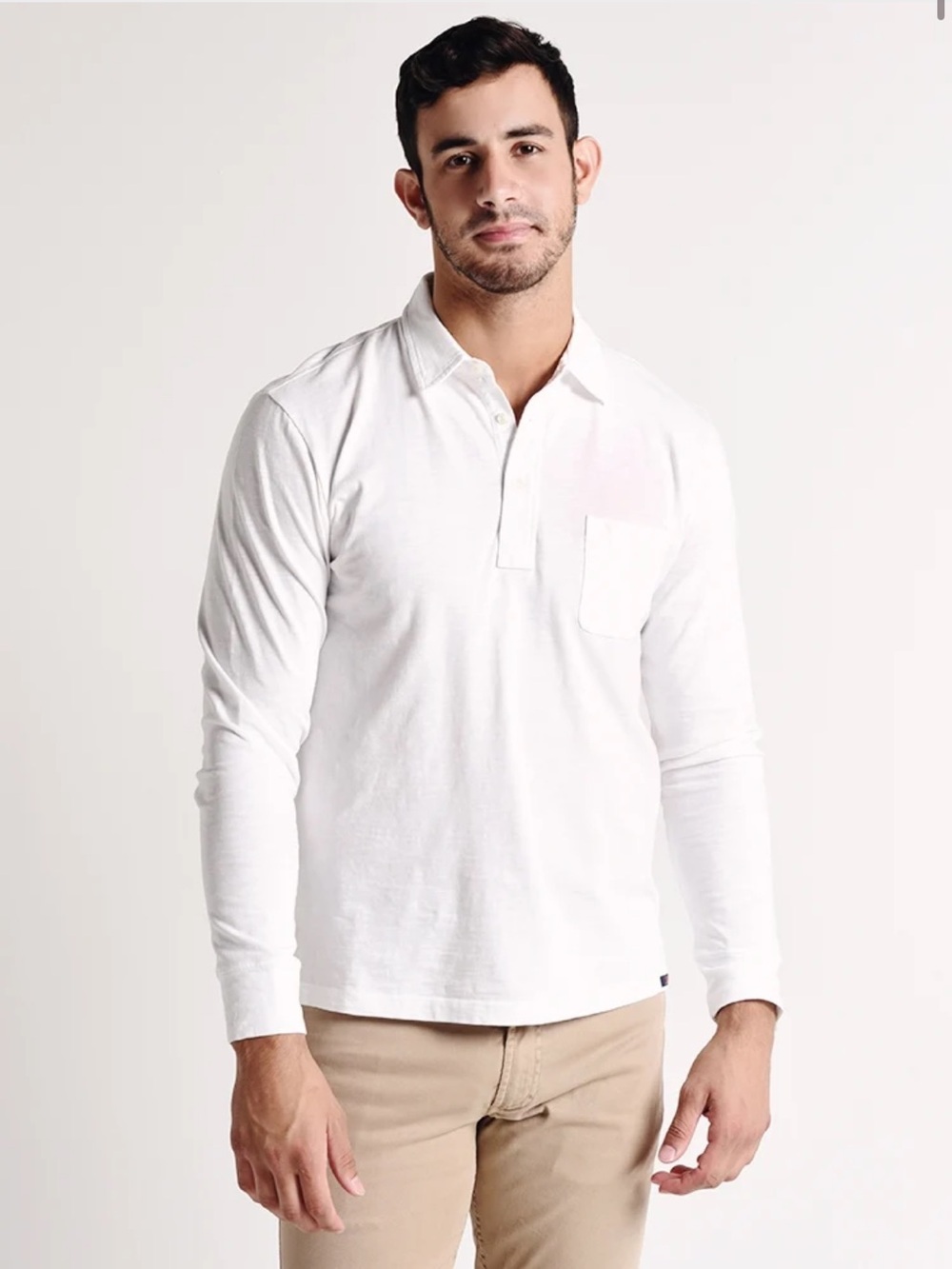 Faherty Sunwashed Long-Sleeve Polo with Chest Pocket